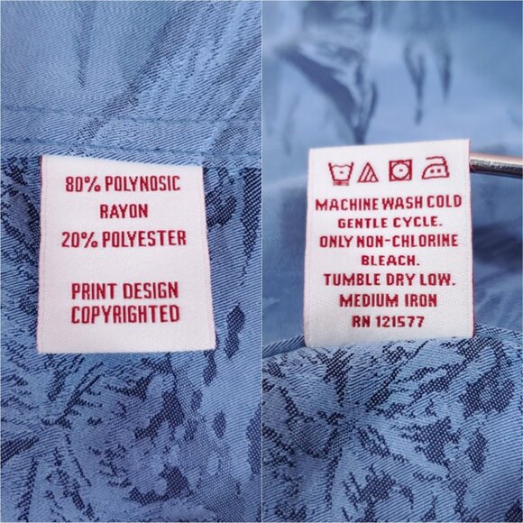 Kahala Mens Large Blue Aloha Hawaiian Palm Tree Island Scenic SS Camp Shirt - Picture 10 of 13